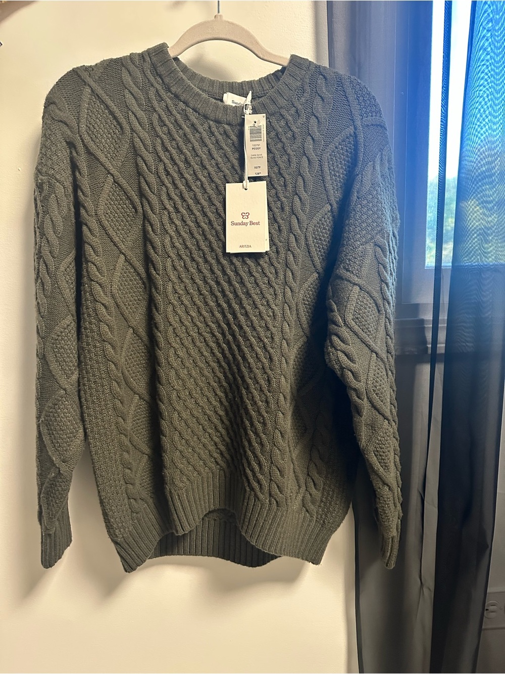 Sunday Best Olive Green Cable Knit Crewneck Sweater